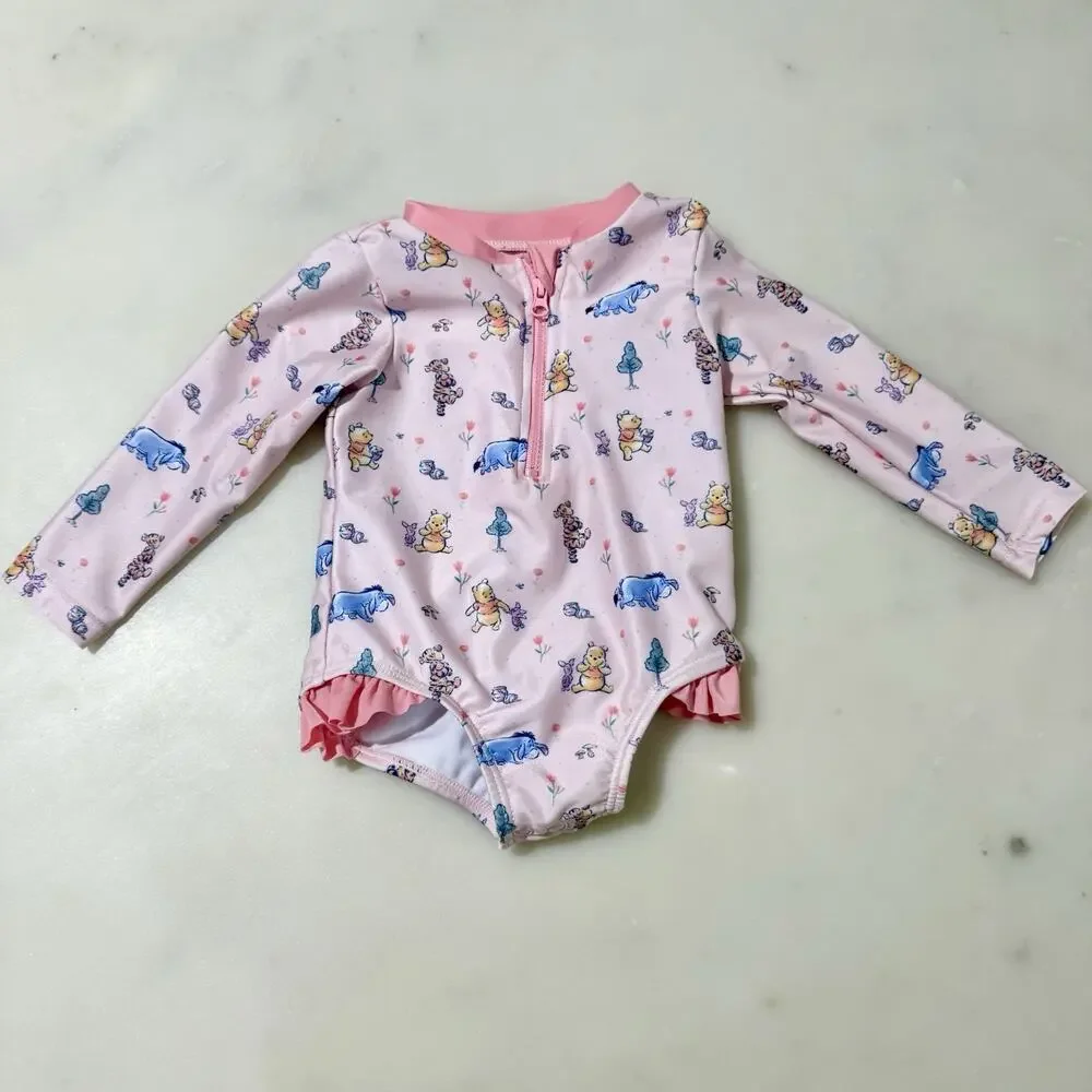 Disney Baby Baby Girls 9 Months Winnie The Pooh One Piece Rash Guard Swimsuit